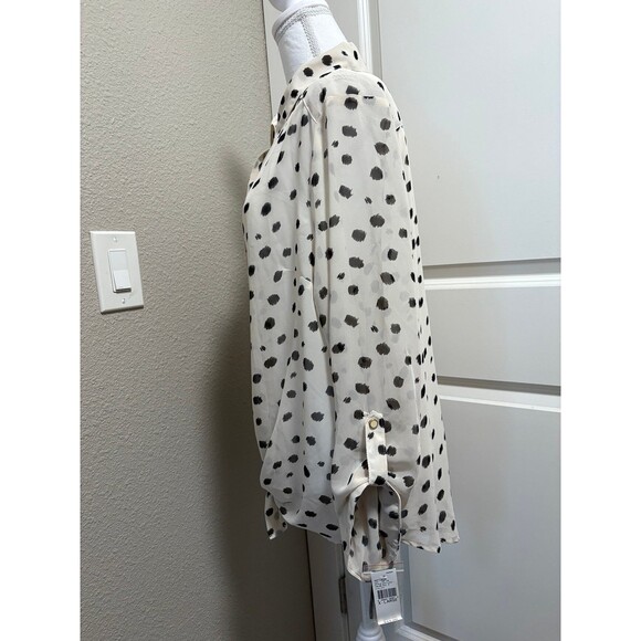 Blouse Ab Studio sheer white ( cream ) leopard print NWT XL tie front - Picture 3 of 8